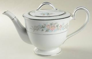Noritake Romance Teapot & Lid, Fine China Dinnerware   Pink,Blue Flowers,Green L