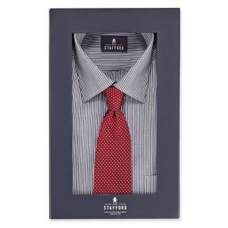 Stafford Boxed 100% Cotton Dress Shirt and 100% Silk Tie Set, Banker Stp W/dot,