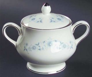 Wedgwood Josephine Blue Sugar Bowl & Lid, Fine China Dinnerware   Blue Flowers A