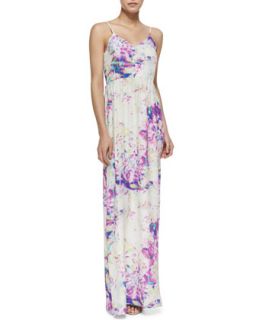 Womens Nico Watercolor Print Silk Maxi Dress, Purple   Parker