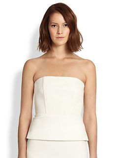 Mason by Michelle Mason Leather Trimmed Strapless Peplum Top   Ivory