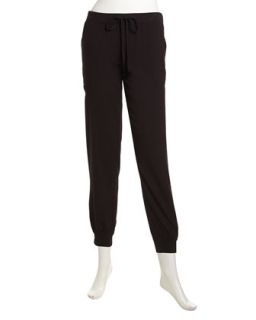 Banded Drawstring Track Pants, Black