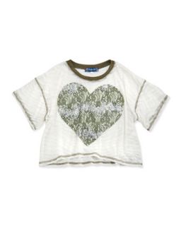 Animal Burnout Lace Heart Top, Ivory/Olive, 12 14