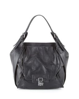 Valerie Leather Latch Shoulder Bag, Black