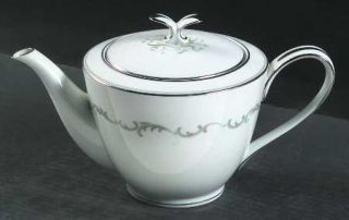 Noritake Chaumont Teapot & Lid, Fine China Dinnerware   Blue And Gray Scrolls An