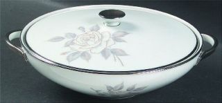 Heinrich   H&C Platinum Rose Round Covered Vegetable, Fine China Dinnerware   Wh