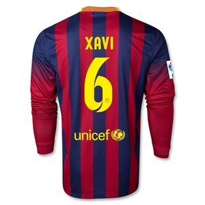 Nike Barcelona 13/14 XAVI LS Home Soccer Jersey