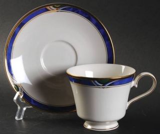 Nikko Metropolis Footed Cup & Saucer Set, Fine China Dinnerware   Blue Marble Ba