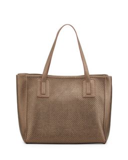 Metallic Perforated East West Tote Bag, Pewter