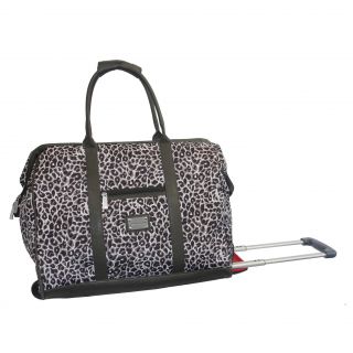 Adrienne Vittadini Leopard 20 inch Carry on Rolling Upright Duffel Bag (Leopard print with grey matte trim and red lining Weight: 7 poundsPockets: One (1) inside pocket, one (1) outside pocketBig compartment Multi compartment 10 inch shoulder strap10 inch