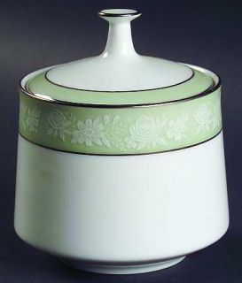 Noritake Vienne Sugar Bowl & Lid, Fine China Dinnerware   White Roses On Green B