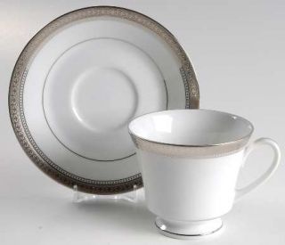 Noritake Manor Platinum Footed Cup & Saucer Set, Fine China Dinnerware   Contemp
