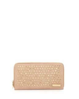 Studded Zip Faux Leather Wallet, Nude