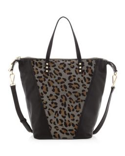 Abbey Leopard Print Calf Hair Satchel Bag, Black