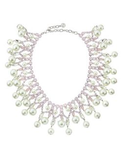 Pearly Crystal Tiered Collar Necklace, Pink