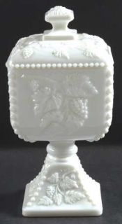 Westmoreland Paneled Grape Milk Glass Bead, Large Ft Candy Dish with Lid   Stem