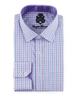 Small Plaid Long Sleeve Dress Shirt, Purple/Blue