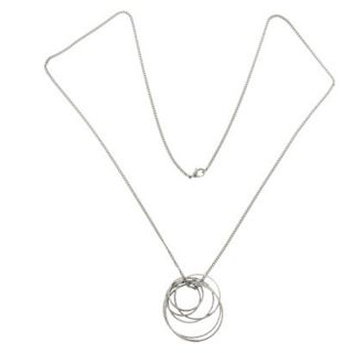 Curb Link Chain Necklace with Multi Metal Rings Pendant   Silver (37)