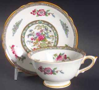 Paragon Tree Of Kashmir (Mustard Trim,Scalloped) Footed Cup & Saucer Set, Fine C