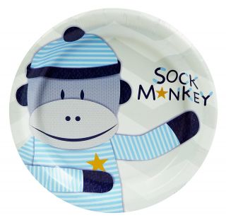 Sock Monkey Blue Dessert Plates (8)