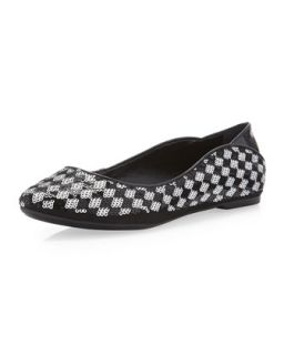 Sequin Check Pointed Toe Flat, Black/White