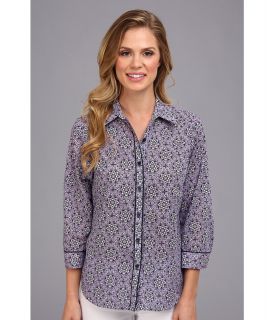 Jones New York 3/4 Sleeve Fitted Shirt Womens Long Sleeve Button Up (Purple)