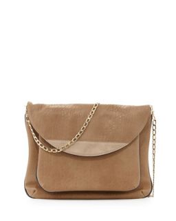 Tate Chain Faux Leather Flap Clutch Bag, Camel