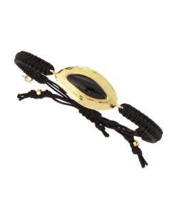 24k Gold Plated Black Onyx Cord Bracelet, Black